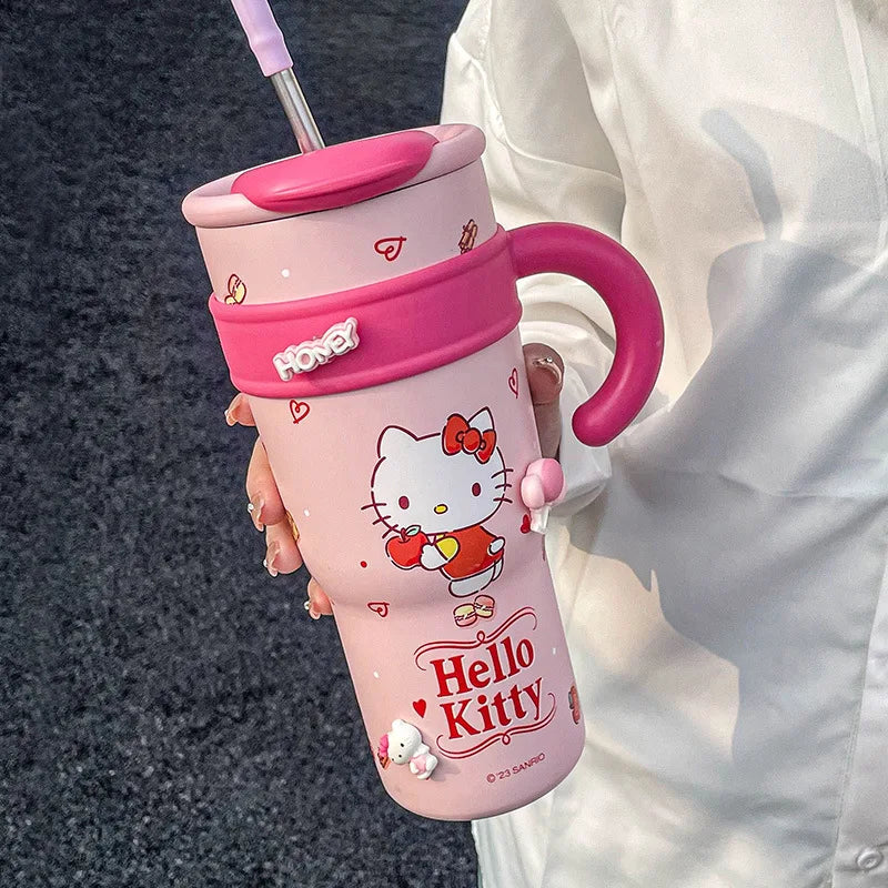 Sanrio Cute Hello Kitty Stainless Steel Insulated Tumbler with Straw & Lid