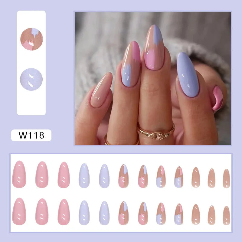 Medium Almond/Ballerina Full Coverage Press On Nails with Art Design (24pcs)