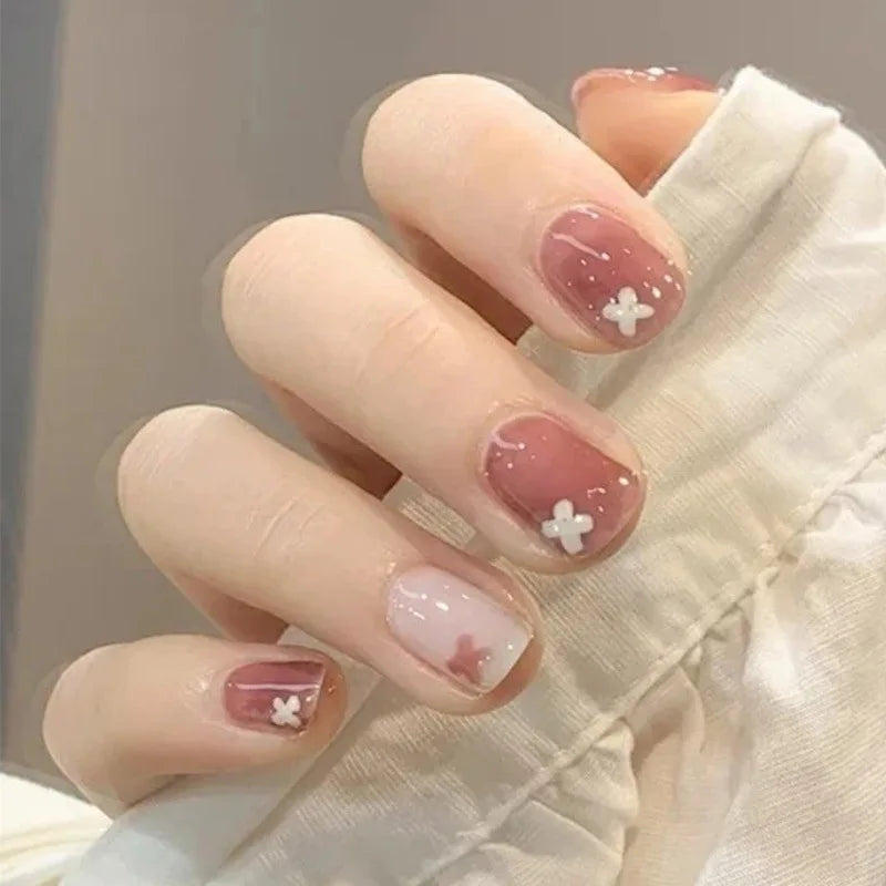 Short Round/Square Ballerina Full Coverage Press on Nails with Art Design