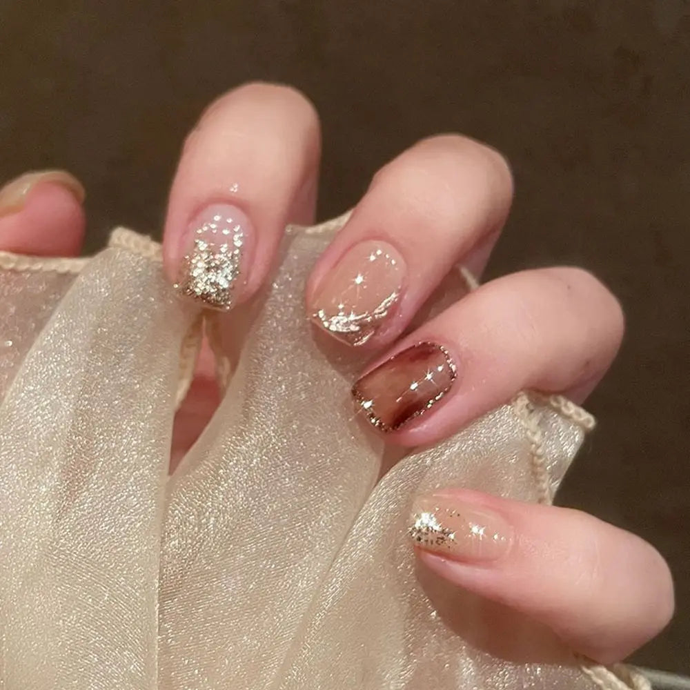 Short Round/Square Ballerina Full Coverage Press on Nails with Art Design