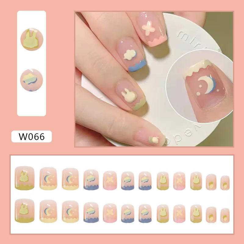 Short Round/Square Ballerina Full Coverage Press on Nails with Art Design