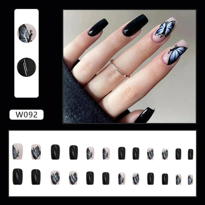 Medium Almond/Ballerina Full Coverage Press On Nails with Art Design (24pcs)