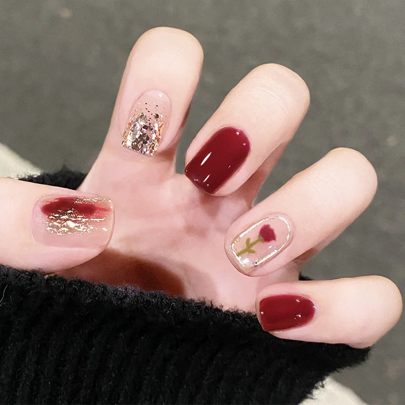 Short Round/Square Ballerina Full Coverage Press on Nails with Art Design