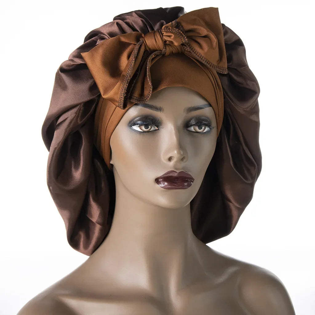 Soft Satin Bonnet with Long Wide Stretchy Tie Bands