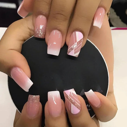 Medium Almond/Ballerina Full Coverage Press On Nails with Art Design (24pcs)