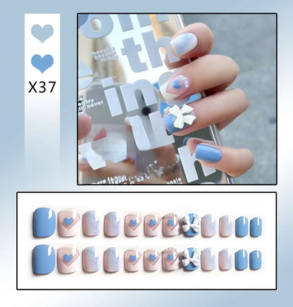 Short Round/Square Ballerina Full Coverage Press on Nails with Art Design