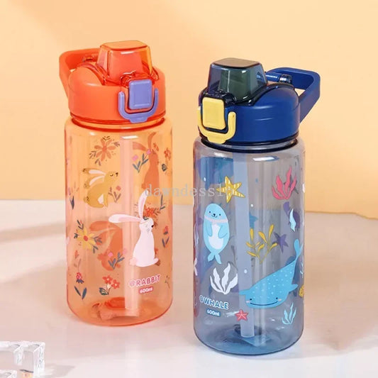 Kids Portable Spill Proof Cartoon Bottle with Straw and Lid